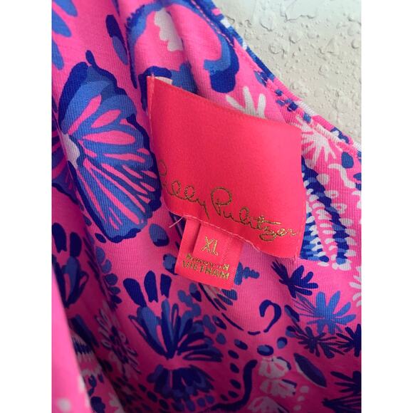 Lilly Pulitzer Solana One-Shoulder Maxi Dress Havana Pink Turtle Tidepool XL - Picture 5 of 10